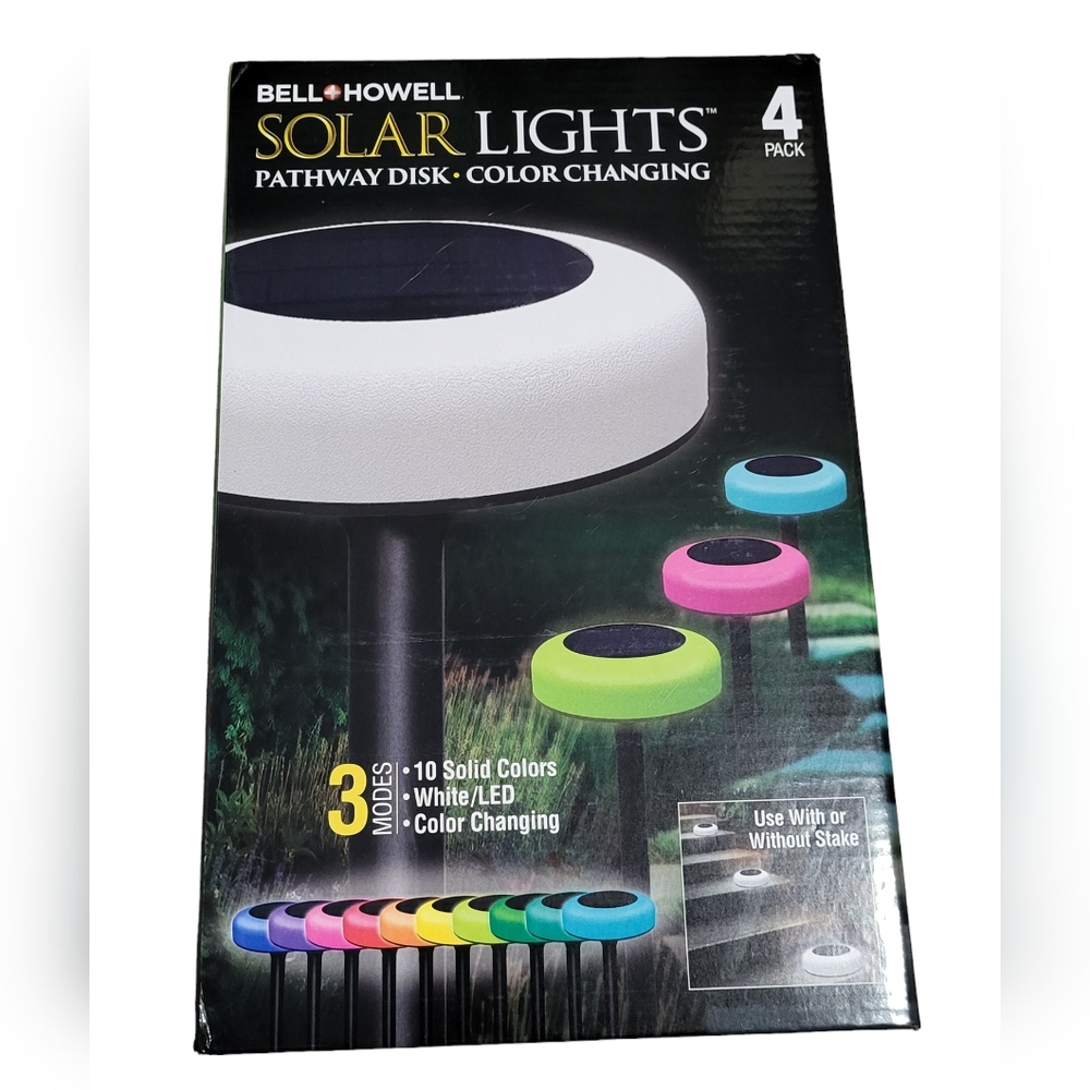 New' Bell+Howell Solar Light Pathway Disk .Color Changing
